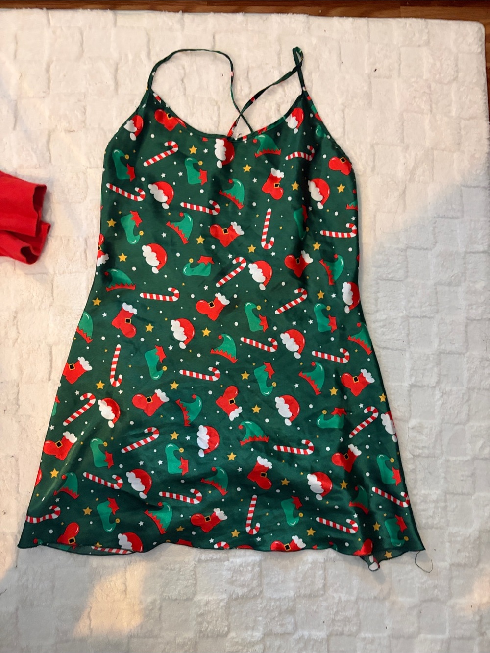 Festive Green Christmas Print Slip Dress